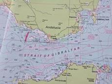 Sjökortet som visar Gibraltar sund och Medelhavet