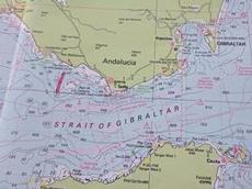 Sjökortet som visar Gibraltar sund och Medelhavet